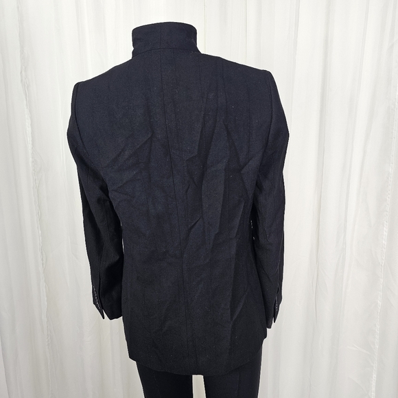 Akris Punto black wool military jacket blazer leather trim mono pinstripe 8 - Picture 6 of 12